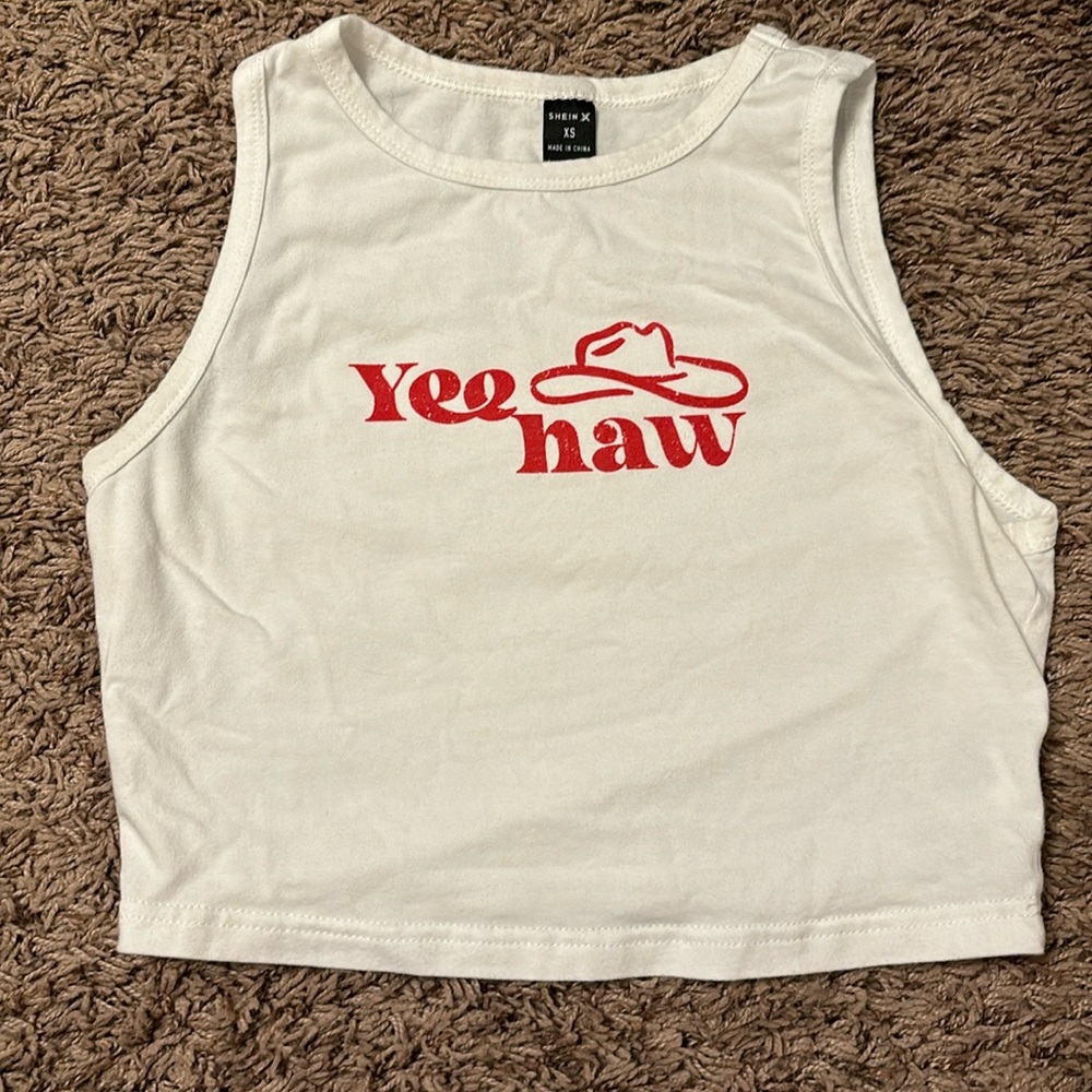 White with red crop top